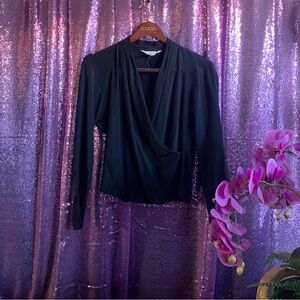 Black Wrap Blouse with Long Sleeves